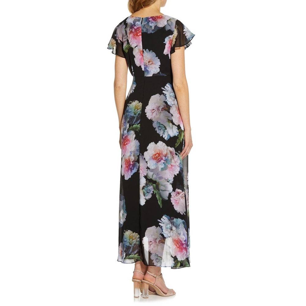 Adrianna Papell Floral Overlay Maxi Wide Leg Jumpsuit in Black Multi Size 16 - Picture 3 of 16